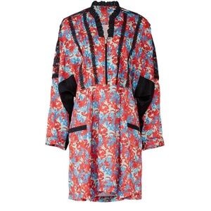 Koche Lace Trim Floral Dress Red Zip Crepe V-Neck Pockets 38 US 6 fits to a 10.